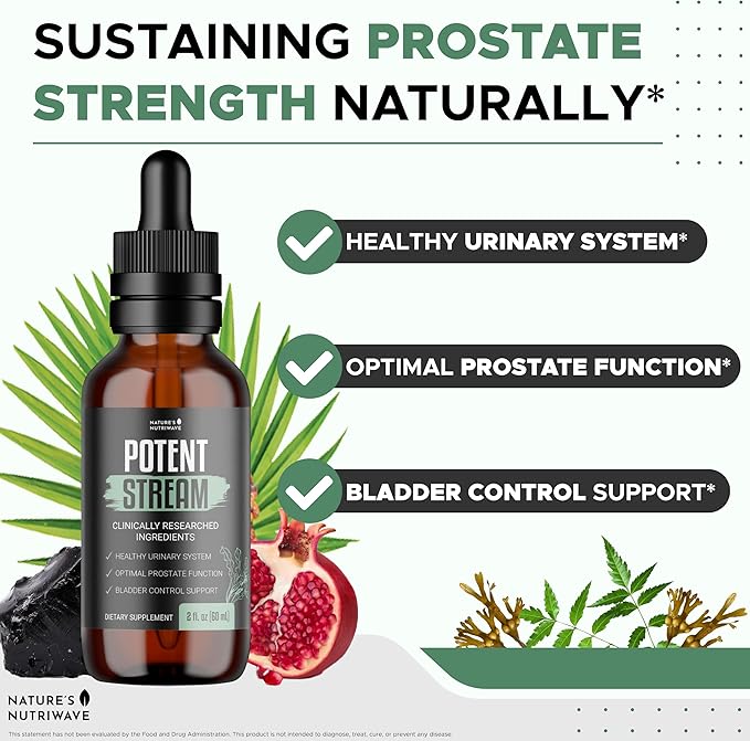 Nature's NutriWave Potent Stream Drops - Original Formula, Natural Prostate Supplements for men, bladder control supplements with Saw Palmetto - Reduce Bathroom Trips, Urinary Support - 3 Month Supply