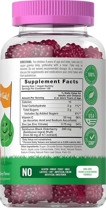 Carlyle Elderberry Gummies for Kids | 120 Count | Zinc and Vitamin C | Berry Flavor | Vegan, Non-GMO, and Gluten Free | by Lil' Sprouts