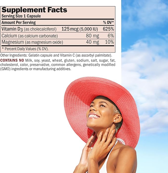 ANDREW LESSMAN Vitamin D3 5000 IU 180 Capsules – High Potency, Essential for Calcium Absorption, Supports Bone Health, Healthy Muscle Function, Immune System and More. Small Easy to Swallow Capsules
