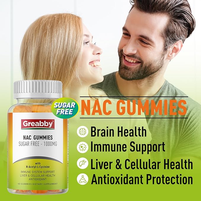 NAC Gummies Sugar Free, N Acetyl Cysteine NAC Supplement 1000mg for Antioxidants, Lung & Liver Health, Immune Support, Vegan Orange Flavor,60ct