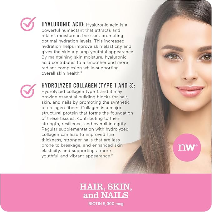 NatureWise Hair Skin and Nails Vitamin, Biotin 5000mcg w/Hyaluronic Acid, Collagen for Women with C, B Complex, D3, A, E, Iron - Non-GMO, Gluten Free - 150 Softgels[50-Day Supply]