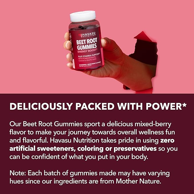 Beet Root Gummies with COQ10 & Pomegranate - Nitric Oxide Supplement for Men and Women - Endurance, Performance, Recovery - Vegan, Non-GMO, Gluten Free - Mixed Berry Flavor, 30 Count, 15-Day Supply