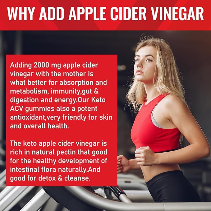 Apple Cider Vinegar Gummies, Keto ACV Gummies with Probiotics, Vitamin B12 & Keto Support, 2000 mg ACV Gummies with Mother for Digestion, Metabolism, Cleanse & Detox Diet, Vegan, Low Sugar, 60 Counts