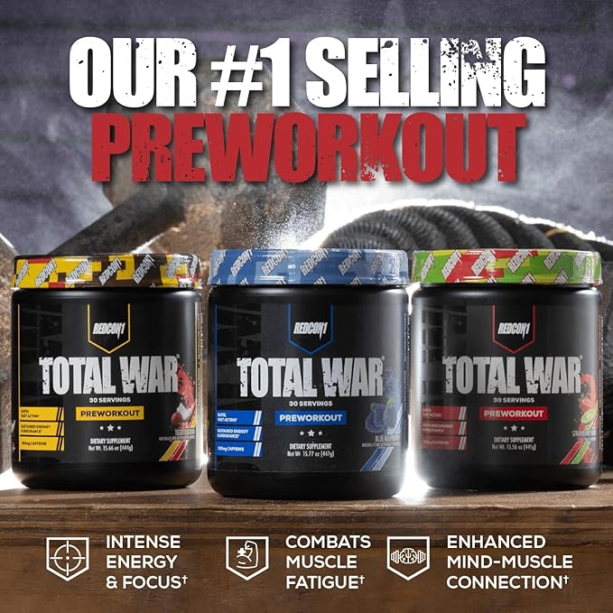 REDCON1 Total War Pre Workout Powder, Cali Splash - Fast Acting Caffeinated Preworkout for Men + Women with Beta Alanine - Contains Citrulline Malate for Increased Pump, Blood Flow (30 Servings)