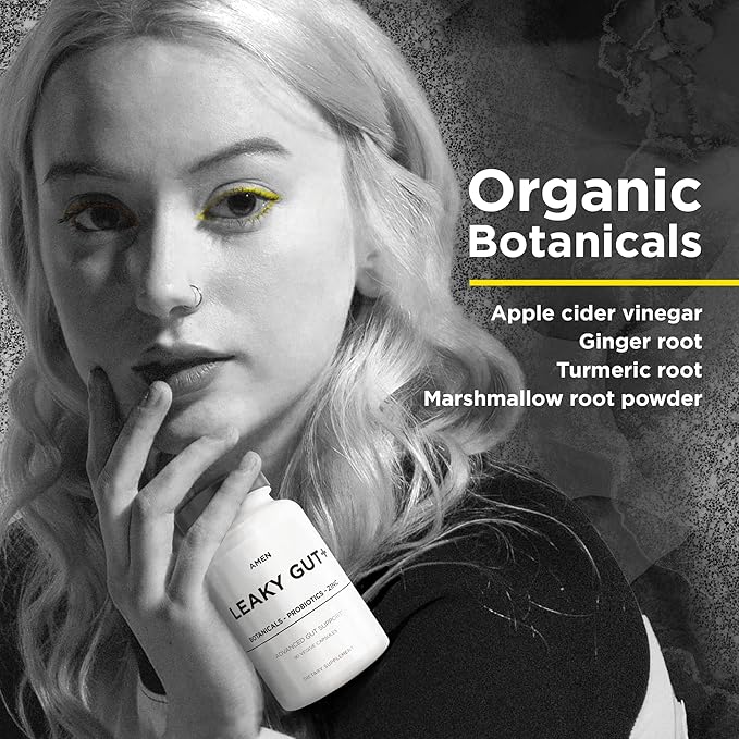 Amen Leaky Gut Supplement - Advanced Formula with Bioavailable L Glutamine, Zinc, Turmeric, DGL Licorice Root - Marshmallow Root - Probiotics & Fermented Prebiotics - Vegan, Non-GMO - 90 Capsules