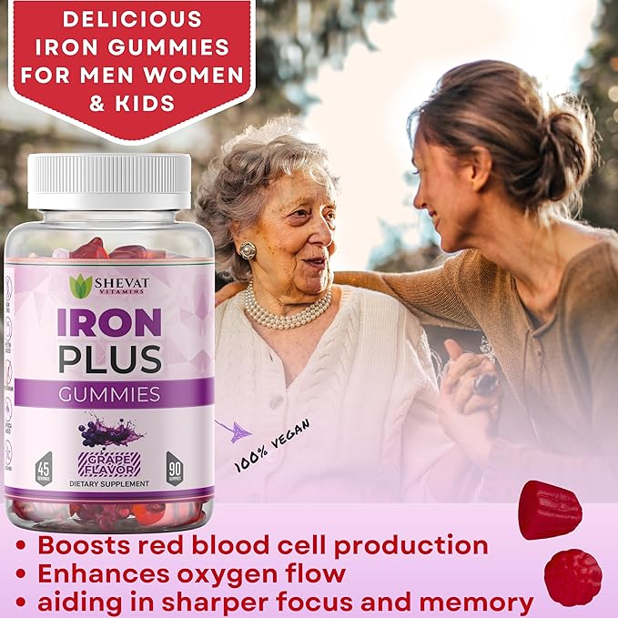 Iron Gummies For Women, Men &Kids - Vegan,Gluten Free(Grape) Immune Support,Family Iron supplements for women anemia,Chewable iron supplements for men-Kids iron Gummies with Iron Vitamin C&A -USA Made