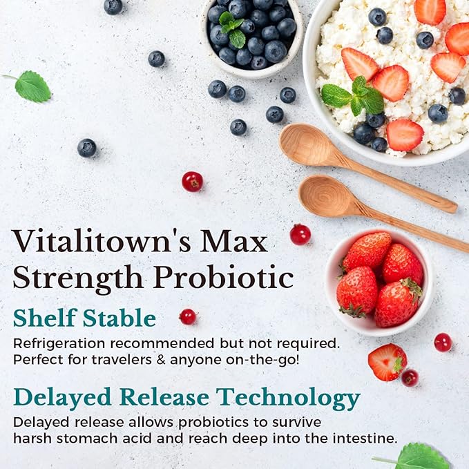 Vitalitown Probiotics 120 Billion CFUs | 36 Strains, with Prebiotics & Digestive Enzymes for Men Women | Shelf Stable | Digestive & Immune Support | Vegan | 60 Delayed Release Veg Caps