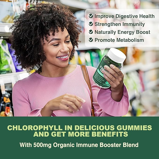 Sugar Free Chlorophyll Gummies - with Unfiltered ACV, Sea Moss & Elderberry, Echinacea, Vitamin D3, C, E, B12 - Natural Deodorant, Breathe Fresh, Immune & Digestion Support, Chlorophyll Chews 2Pack
