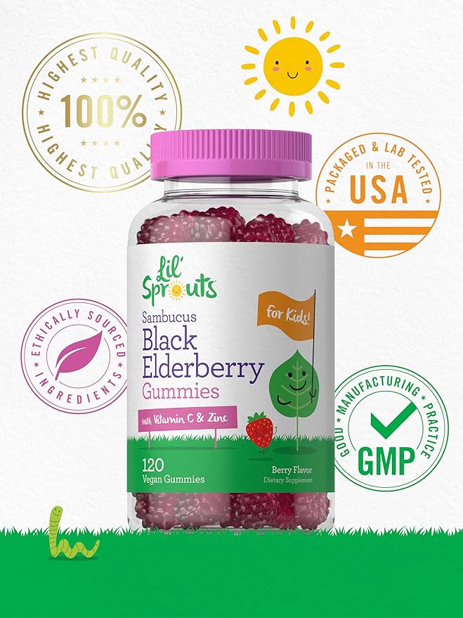 Carlyle Elderberry Gummies for Kids | 120 Count | Zinc and Vitamin C | Berry Flavor | Vegan, Non-GMO, and Gluten Free | by Lil' Sprouts