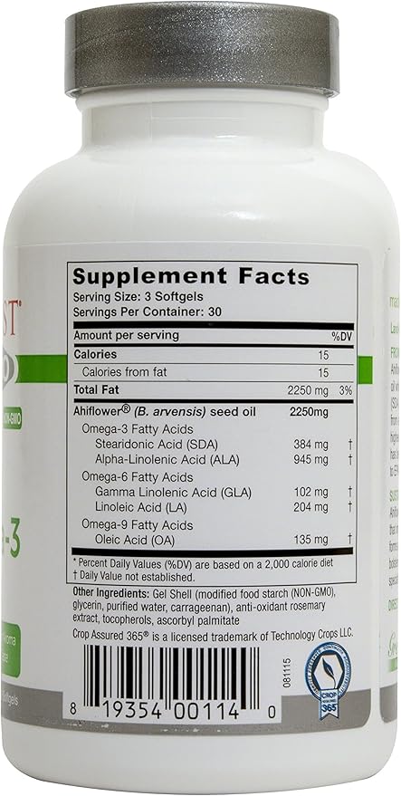 Greens First PRO Ahiflower Oil Vegan Omega-3-2250 mg - Contains Omega-3 Stearidonic Acid SDA - Gamma Linolenic Acid GLA - No Soy or Corn Oil - Non-GMO - 30 Day Supply