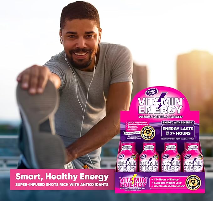 Mood Support Vitamin Energy Drink - Sugar Free, Keto/Vegan Friendly Shots | Mood Balancing with Rhodiola and Chamomile | Energize up to 7+ Hours | Tropical Berry - 1.93 Fl Oz - Pack Of 24
