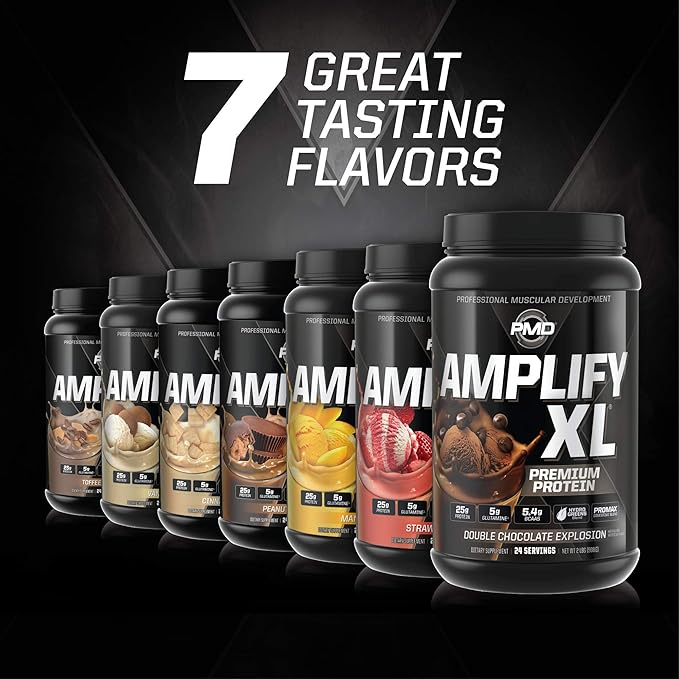 PMD Sports Amplify XL Premium Whey Protein Supplement Hydro Greens Blend - Glutamine and Whey Protein Matrix with Superfood for Muscle, Strength and Recovery - Vanilla Flex (48 Servings)