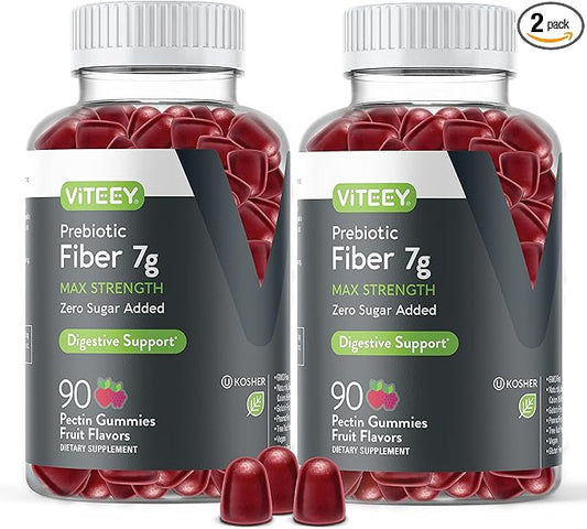 Prebiotic Fiber Gummies for Adults, 7g - Zero Sugar Added - Fiber Supplement Gummies for Digestive Health Regularity & Natural Weight Support - Vegan, Gelatin Free - Chewable Fruit Flavored Gummy