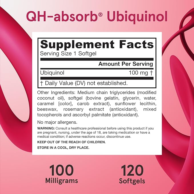 Jarrow Formulas QH-Absorb, 100 mg, Ubiquinol Dietary Supplement for Healthy Cardiovascular Function, 120 Softgels, 120 Day Supply