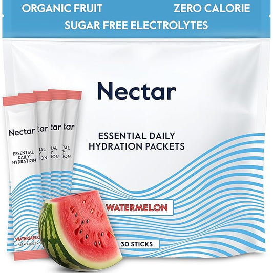 Nectar Hydration Packets - Electrolytes Powder Packets - No Sugar or Calories - Organic Fruit Liquid Daily IV Hydrate Packets for Dehydration Relief and Rehydration (Watermelon 30 Pack)