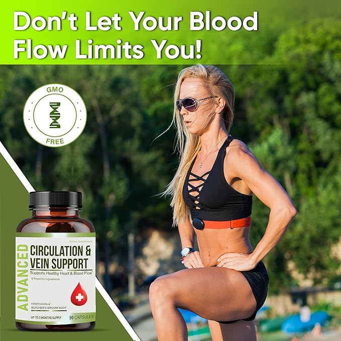 Best Blood Circulation Supplements and Vein Support-Blood Flow, Leg Circulation, Heart Health, and Varicose Veins.with Butcher's Broom, and Diosmin.Helps Reduce Swelling & Discomfort in Legs.90 Caps.