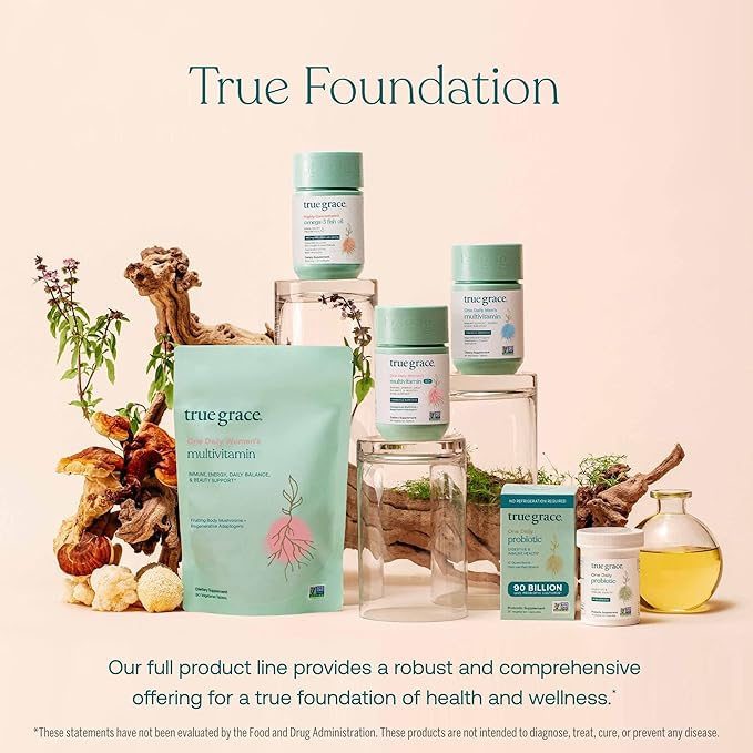 True Grace One Daily Women’s Multivitamin Fermented Minerals, Organic Adaptogens & Mushrooms Whole Body Balance, Immune, Energy, Beauty Support - Non-GMO, Gluten Free, Soy Free - 90 Vegan Tablets