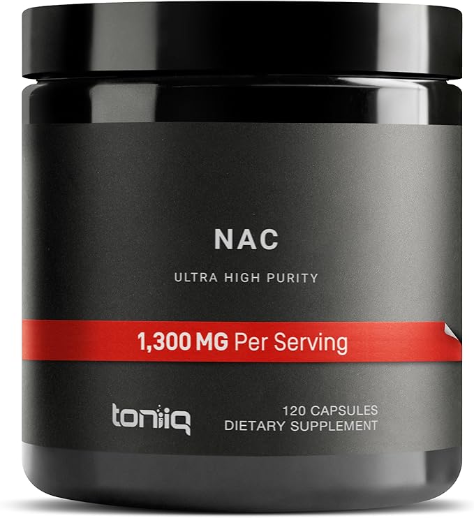 Toniiq 1300mg NAC - 2 Month Supply - Min. 98%+ Tested Purity - Ultra High Strength Bioavailable NAC Cysteine Supplement - 120 Vegetarian N Acetyl Cysteine Capsules -Lab Tested TQ