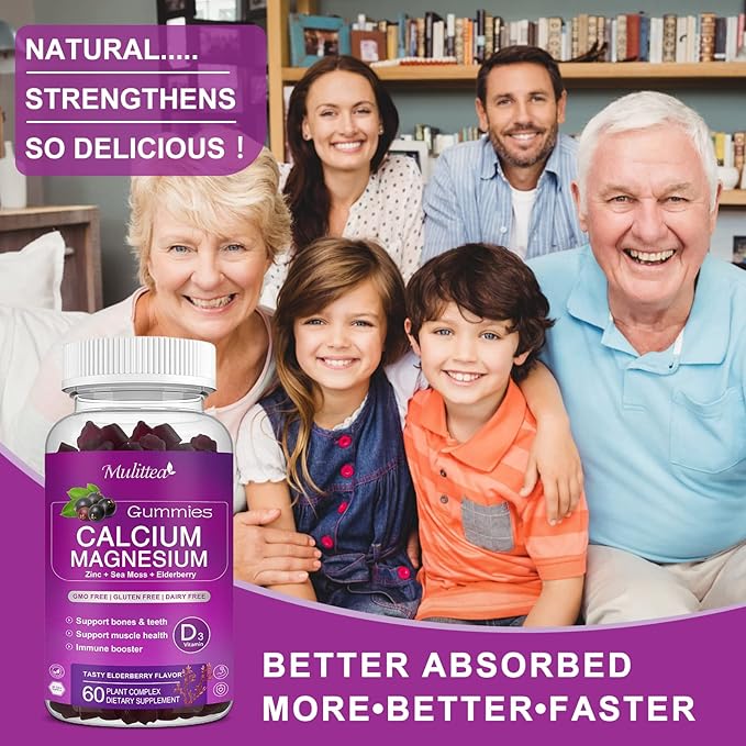 Calcium Magnesium Zinc Gummies with High Absorption Magnesium Glycinate 200mg, Potassium -Plant Calcium Supplement w/ D3 & Sea Moss for Bone, Muscles, Calm Mood & Sleep Support- Kids & adults (3 Pack)