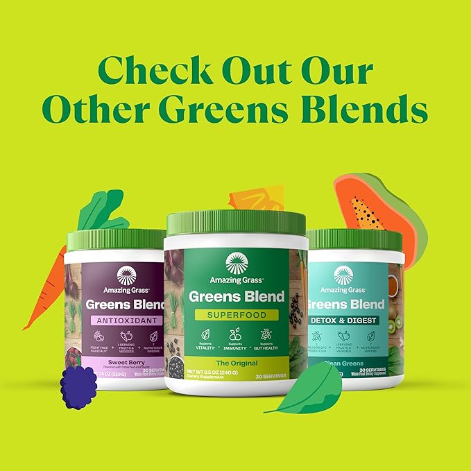 Amazing Grass Greens Superfood Powder: Greens Powder with Digestive Enzymes & Probiotics, Organic Spirulina, Chlorella, and Beet Root Powder, Original, 15 Servings