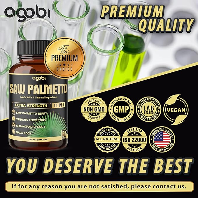 11in1 Saw Palmetto Capsules - Equivalent 5300mg with Ashwagandha, Turmeric, Tribulus, Maca, Green Tea, Ginger, Holy Basil & More - Healthy Prostate & Hair Support - 180 Count 6-Month Supply