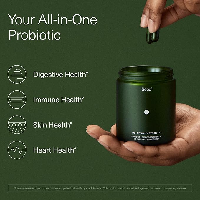 Seed DS-01 Daily Synbiotic - Prebiotic and Probiotic for Women & Men - Digestive Health, Gut Health, Immune Support, Bloating & Constipation Relief - Vegan & Shelf-Stable - 60 Capsules (30-Day Supply)
