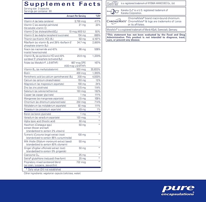 Pure Encapsulations UltraNutrient - Minerals & Multivitamins - Supports Liver & Heart Health* - Supplement for Antioxidants - with Vitamin C, CoQ10 & More - Gluten Free - 180 Capsules