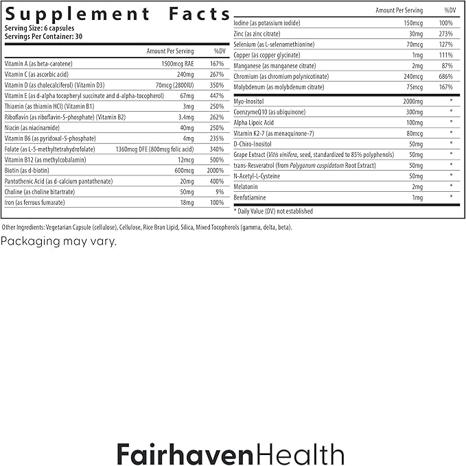 Fairhaven Health FH Pro for Women | Premium Fertility Supplement for Women | Cycle Regularity and Egg Quality for Her | Female Multivitamin for Conception Support | 180 Capsules | 1 Month Supply