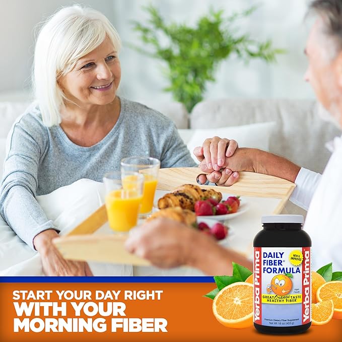 Yerba Prima Daily Fiber Formula 16 oz Powder (Pack of 3) - Great Tasting Premium Dietary Fiber Supplement, Made in The USA, Non-GMO, Gluten Free, Natural Orange Flavor