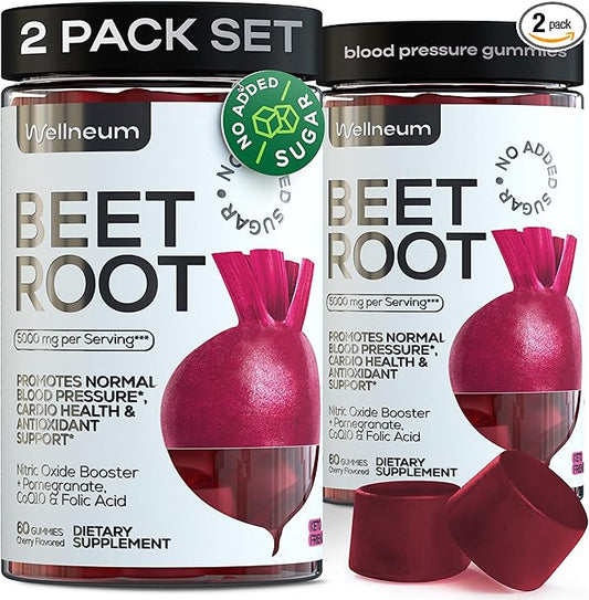 Beets for High Blood Pressure 5000 Mg - Beet Root Gummies with Pomegranate Juice Powder - Beet Chews for Cardio Health and Energy - Nitric Oxide Supplement Gummies for Men and Women - No GMO - 120 pcs