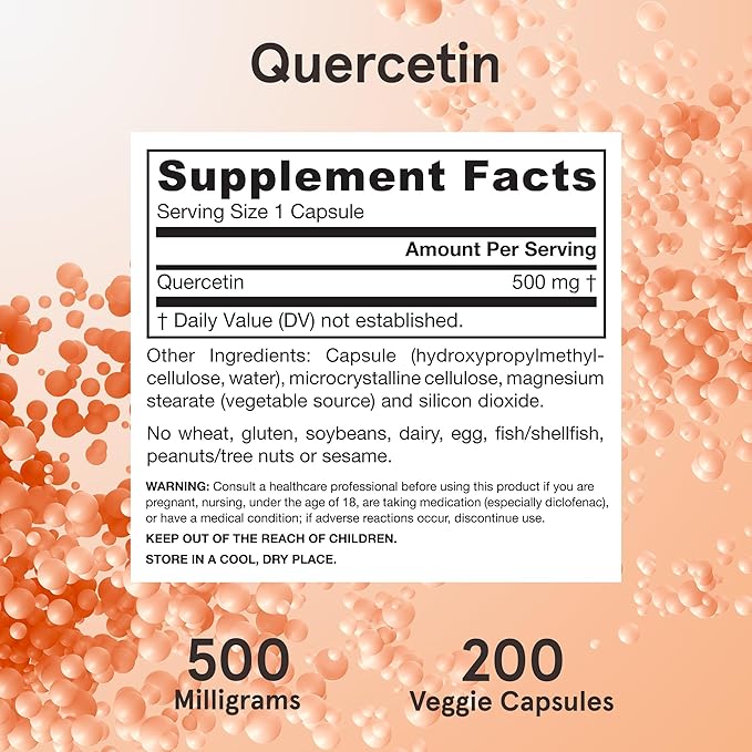 Jarrow Formulas Quercetin 500 mg, Dietary Supplement, Antioxidant Support for Cardiovascular and Immune Health, 200 Veggie Capsules, 200 Day Supply