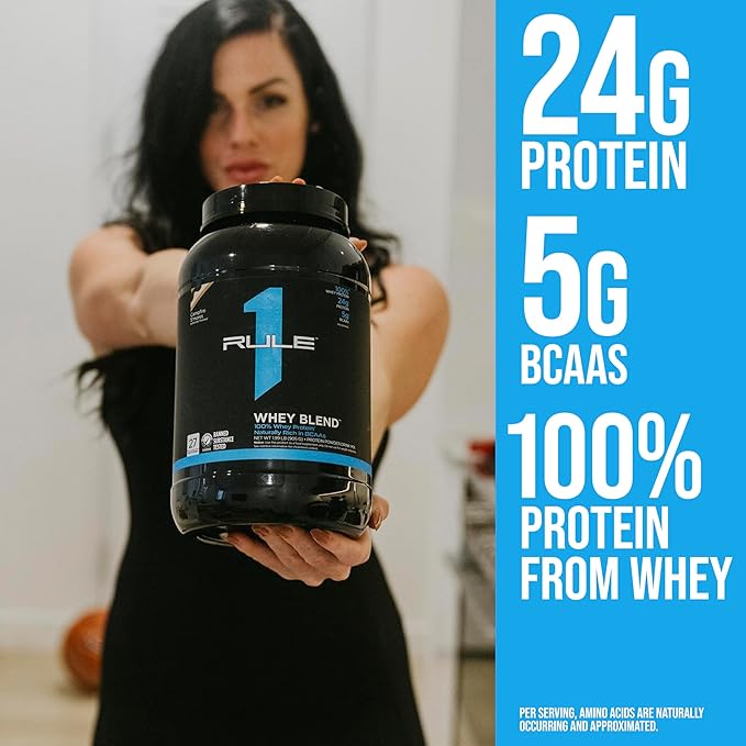 Rule One Proteins, R1 Whey Blend- Chocolate Fudge, 24g Fast-Acting Whey Protein Concentrates, Isolates, and Hydrolysates Per Serving, with Naturally Occurring EAAs and BCAAs, 5lbs