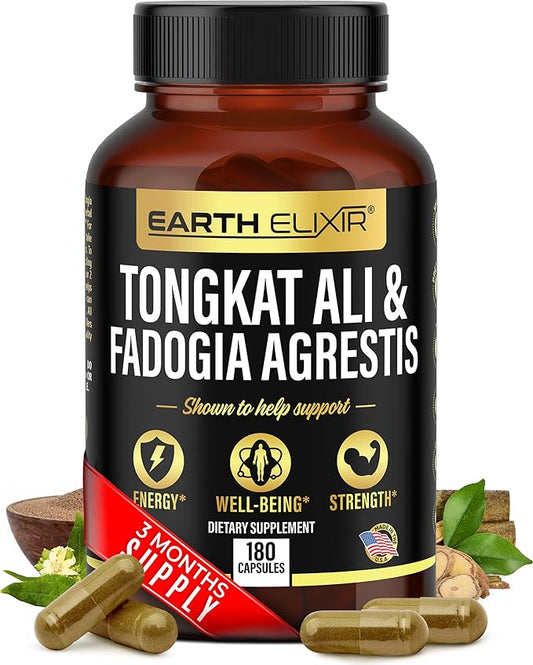 Fadogia Agrestis 600mg and Tongkat Ali 500mg Supplements (180 Capsules) - Made in USA - 3 Month Supply – 3rd Party Tested - Long Jack - Tongkat Ali Fadogia Agrestis for Men and Women