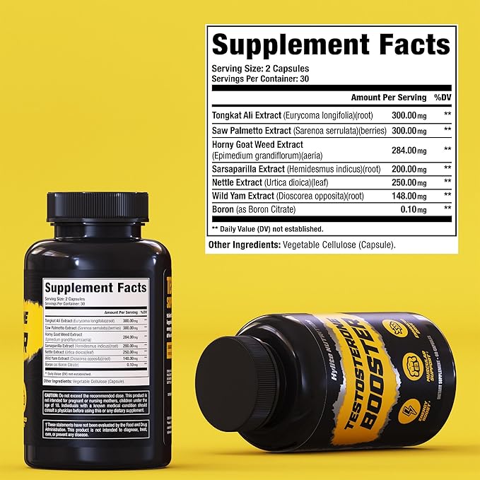 Testosterone Booster - Testosterone Supplement for Men - Male Enhancing Pills for Muscle Growth, Libido, Stamina, Strength - Tongkat Ali Muscle Builder Workout Supplement - Total T Test Boost - 2 PACK