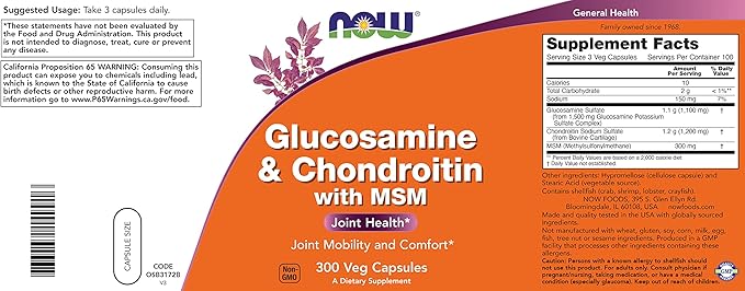 Now Glucosamine & Chondroitin with MSM, 300 Capsules (Pack of 2) Joint Health Supplement