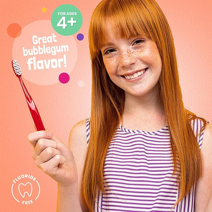 Kids Toothpaste with Daily Multivitamins B3, B5, B6, D, E, Xylitol, Calcium, Fluoride Free, Fresh Breath, Fights Tarter, Anti-Cavity, Safe to Swallow, 4.1oz, Bubble Gum Flavor, 4-Pack
