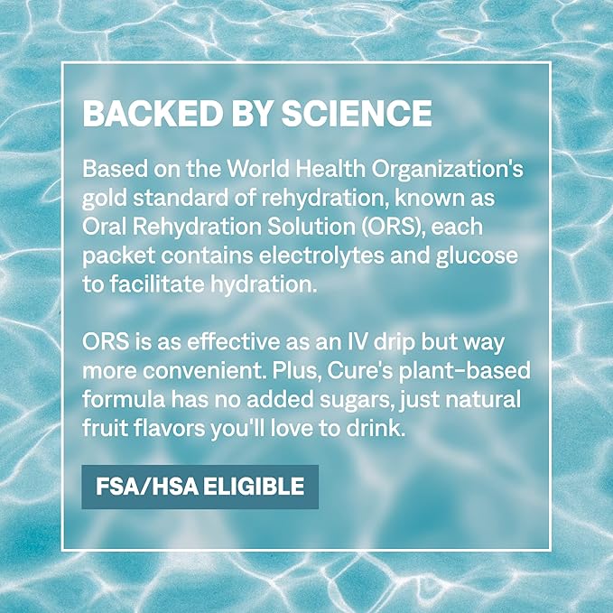 Cure Hydration | Plant-Based Electrolyte Drink Mix | No Added Sugar | FSA & HSA | Dehydration Relief Powder Made with Coconut Water | Non-GMO | Vegan | Pouch of 14 Packets - Tropical Punch
