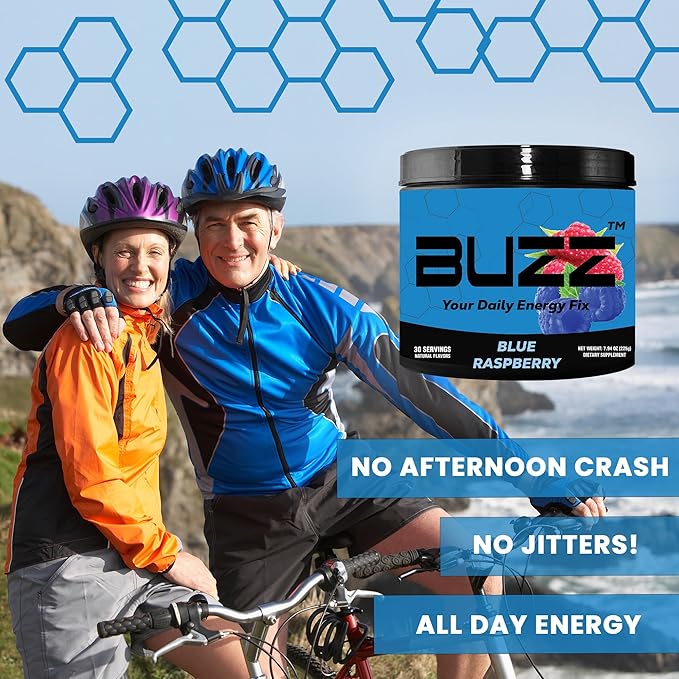 Morning Buzz Energy Drink Powder - Energy Boost Drink Mix - Sugar-Free Energy with Antioxidants - Morning Kickstart and Sports Nutrition Endurance Product - 30 Servings, Blue Raspberry, 8 Ounces
