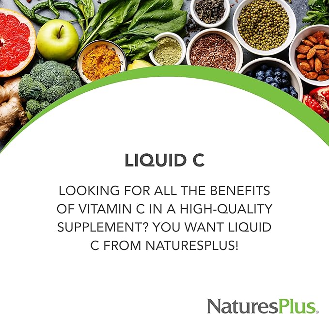 NaturesPlus Liquilicious Vitamin C Liquid - 1000 mg, 8 fl oz - Orange Flavor Liquid Supplement with Lemon Bioflavonoids, Antioxidant - Vegetarian, Gluten-Free - 8 Servings