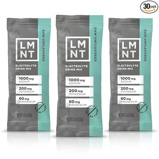 LMNT Zero Sugar Electrolytes - Raw Unflavored Salt | Drink Mix | 30-Count