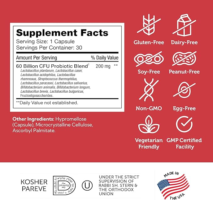 Zahler Biodophilus, 60 Billion Live Cultures Per Serving, Supports Digestive Health,Certified Kosher, 30 Capsules