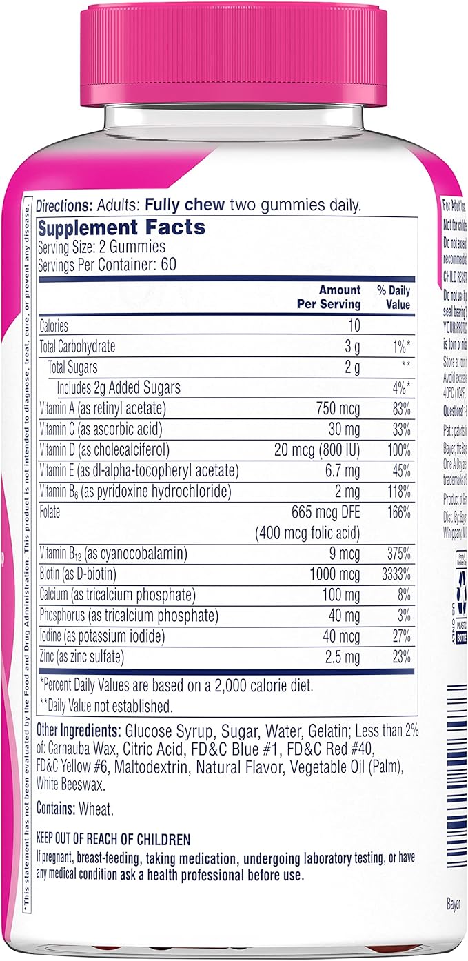 ONE A DAY Multi+ Hair, Skin & Nails, Multivitamin + Boost of Support for Healthy Hair, Skin & Nails with Biotin and Vitamins A, C, E & Zinc ,Gummy 120 Count (2 Month Supply)