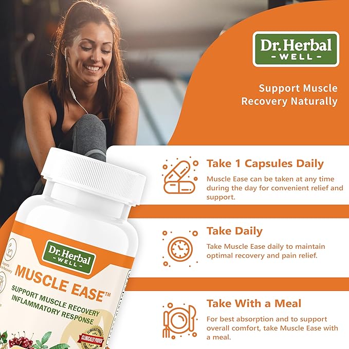 Muscle Ease - Joint, Muscle & Nerve Support Fast Acting Relax Comfort Recovery Natural Herbal Supplement - (60 Capsules) MAX-Strength