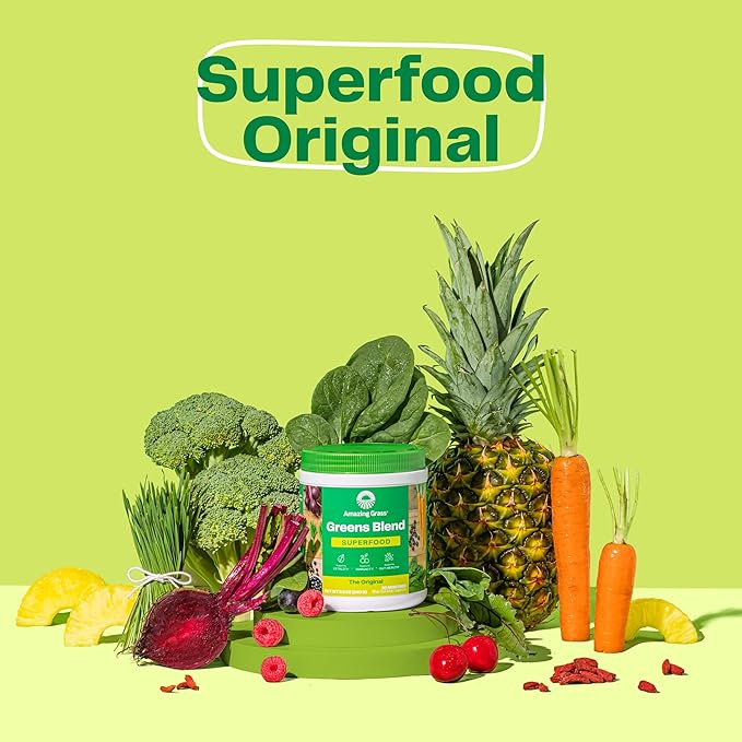 Amazing Grass Greens Blend Superfood: Greens Powder Mix for Energy, with Organic Spirulina, Chlorella, Beet Root Powder, Digestive Enzymes & Probiotics, Original, 30 Servings (Packaging May Vary)