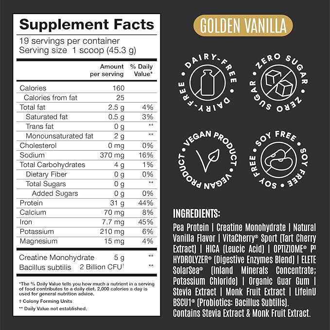 BIRDMAN Falcon Performance Vegan Protein Powder, 31g Protein, 5g Creatine, 5g BCAA, Probiotics, Electrolytes, Pre Workout, Low Carb, Sugar Free & Dairy Free, Plant Based Vanilla Protein -19 Servings