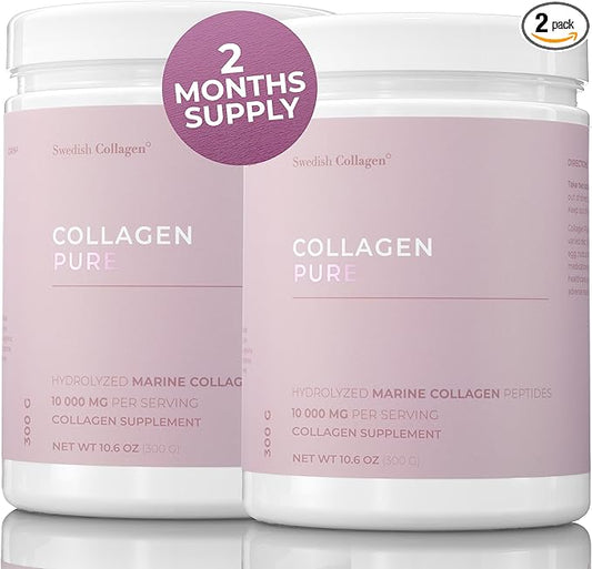 Collagen Pure x 2 I 2 containers of 100% Hydrolyzed Collagen Powder (Type I & III) I Odorless & Unflavoured I Easy Mix - 60 Day Supply