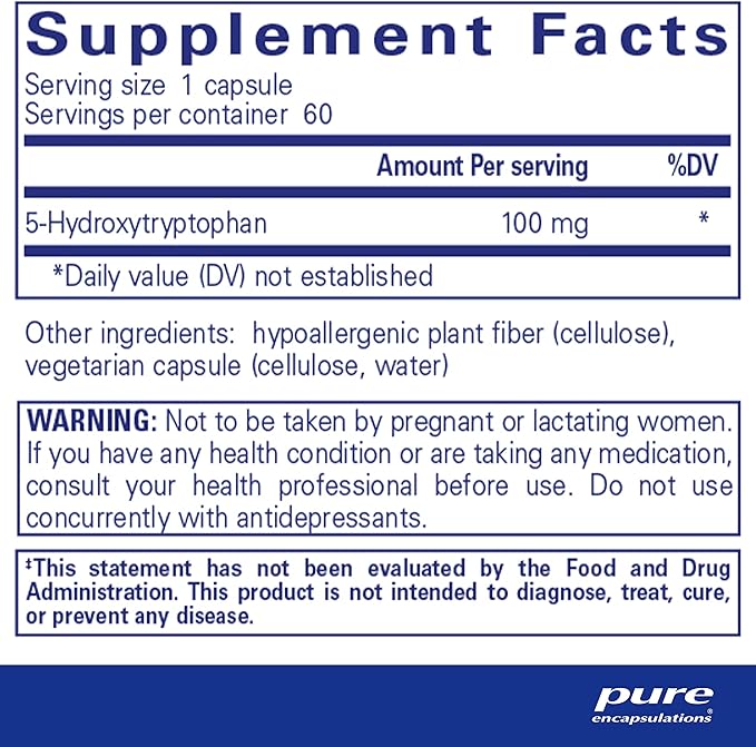 Pure Encapsulations 5-HTP 100 mg - Brain Health, Sleep Regulation & Appetite Support* - 5-Hydroxytryptophan - Gluten Free & Non-GMO - 60 Capsules