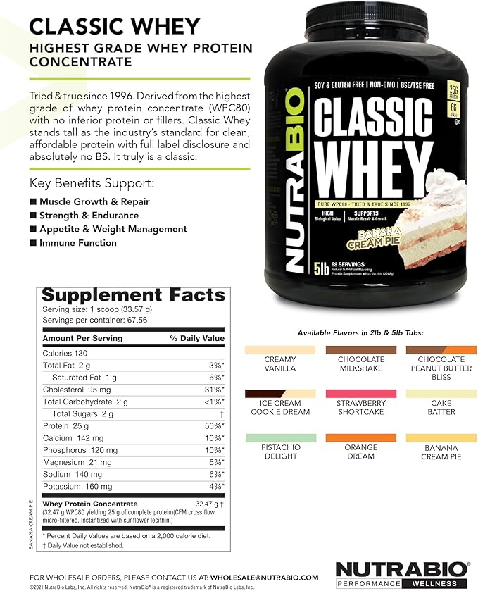 NutraBio Classic Whey Protein Powder- 25G of Protein Per Scoop - Full-Spectrum Amino Acid Profile - No Fillers, Artificial Colors, Preservatives - Orange Dream, 5 Pounds