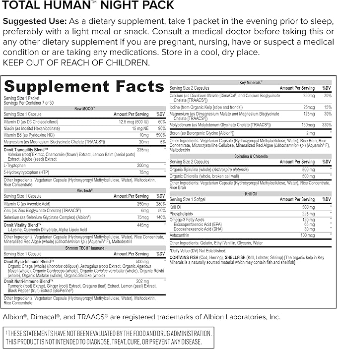 ONNIT Total Human Day and Night Vitamin Packs for Men and Women, 7-Day Supply Capsule- Adult Multivitamin