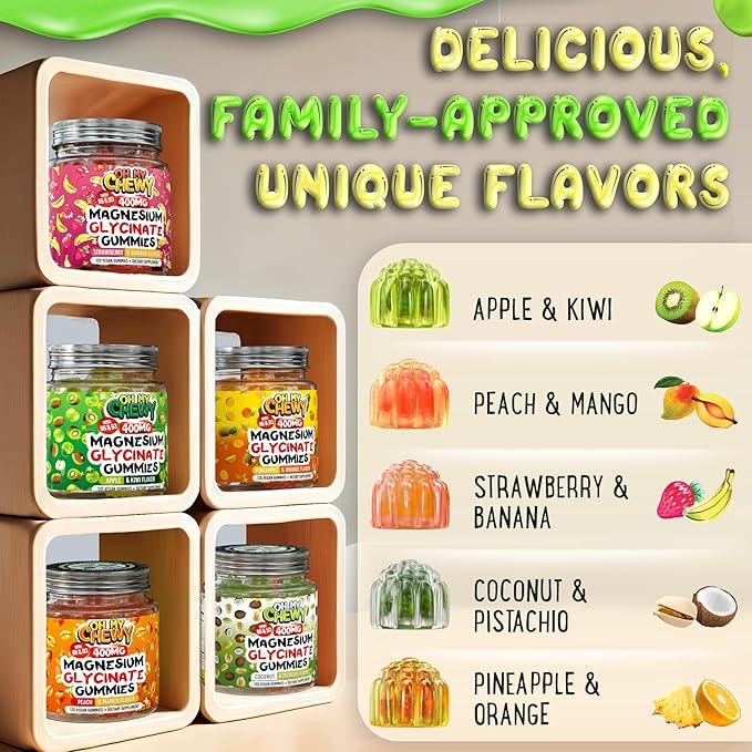 Magnesium Glycinate Gummies 400mg - Magnesium for Sleep, Calm, Relax & Muscle Relief with B6 & D3 and No Melatonin - Family-Friendly for Kids, Teens & Adults - Vegan & Non-GMO Supplement - 120 Count